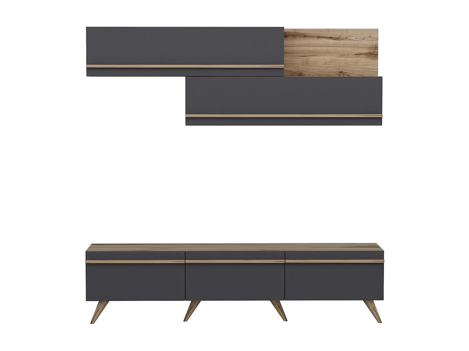 Mueble de TV – 180 cm x 42 cm x 35 cm – Antracita y Nogal – Tablero de partículas recubierto de melamina