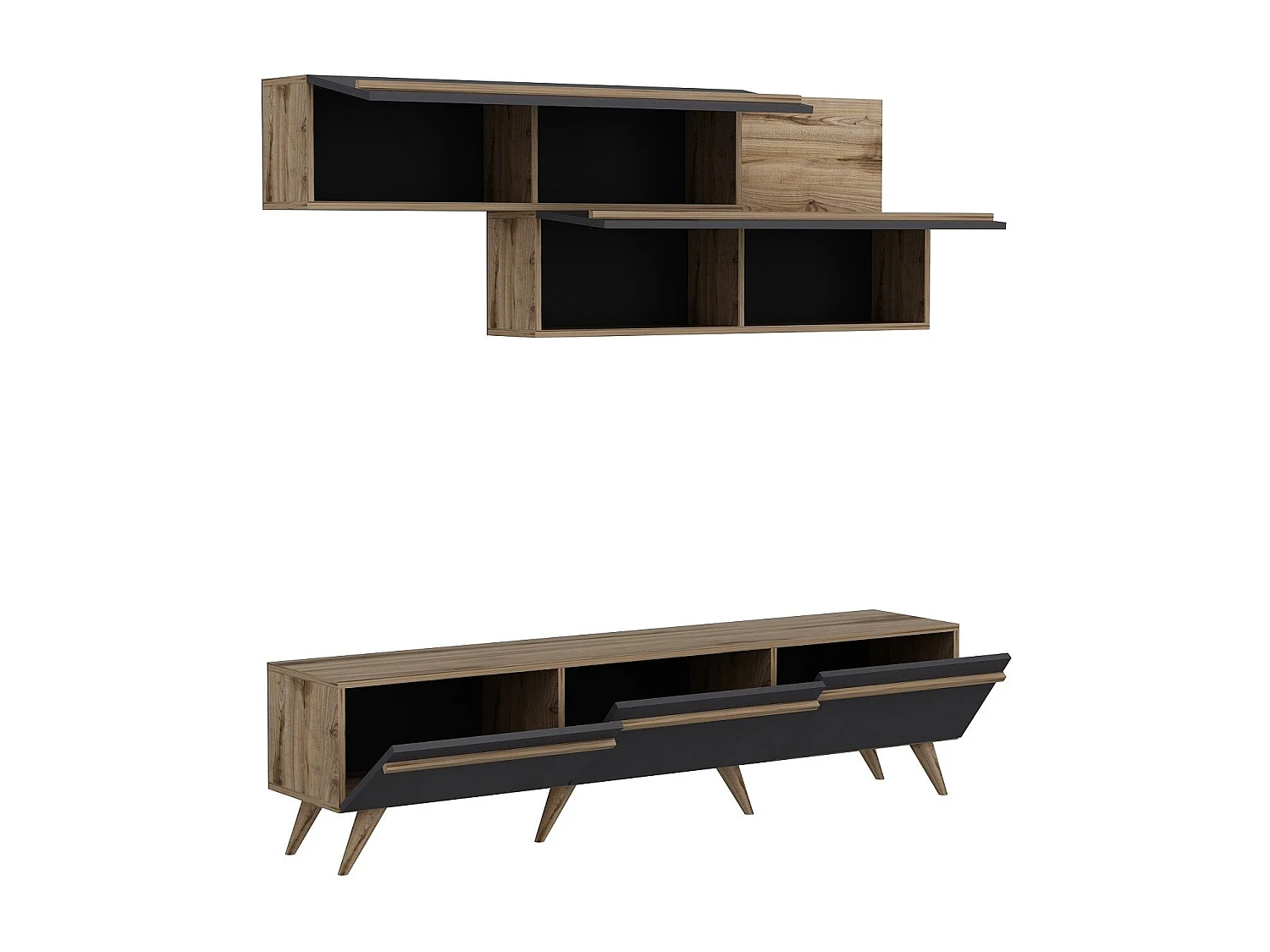 Mueble de TV – 180 cm x 42 cm x 35 cm – Antracita y Nogal – Tablero de partículas recubierto de melamina