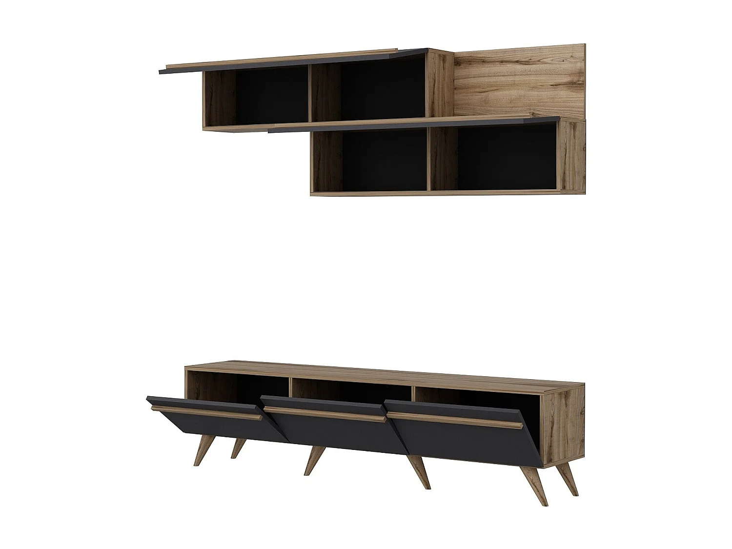 Mueble de TV – 180 cm x 42 cm x 35 cm – Antracita y Nogal – Tablero de partículas recubierto de melamina