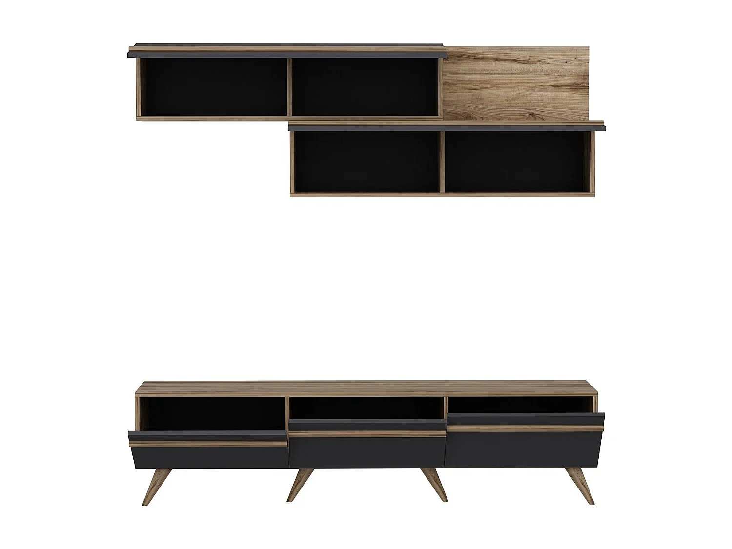 Mueble de TV – 180 cm x 42 cm x 35 cm – Antracita y Nogal – Tablero de partículas recubierto de melamina