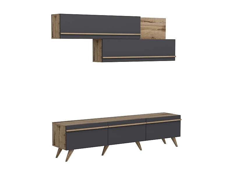 Móvel de TV – 180 cm x 42 cm x 35 cm – Antracite e Nogueira – Painéis de partículas revestidos a melamina