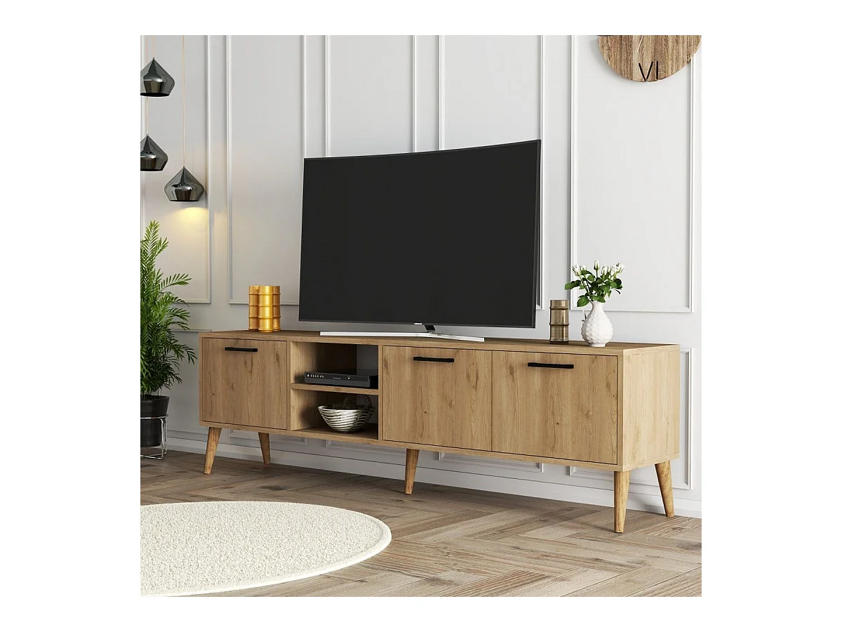 Meuble TV 2 niches 3 portes L180 cm - Exxen