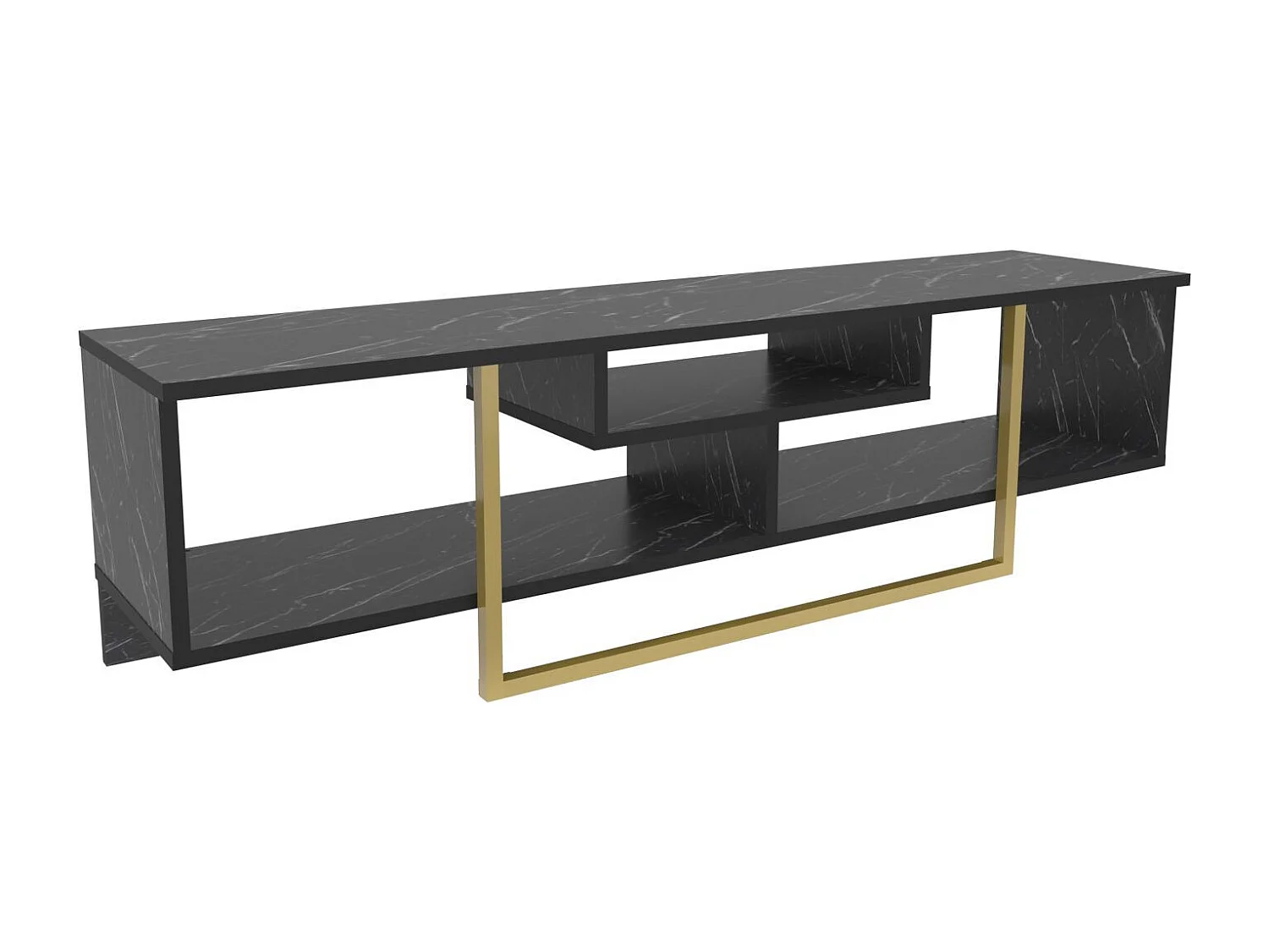 Meuble TV Nikolai 150cm Or et Noir Effet marbre