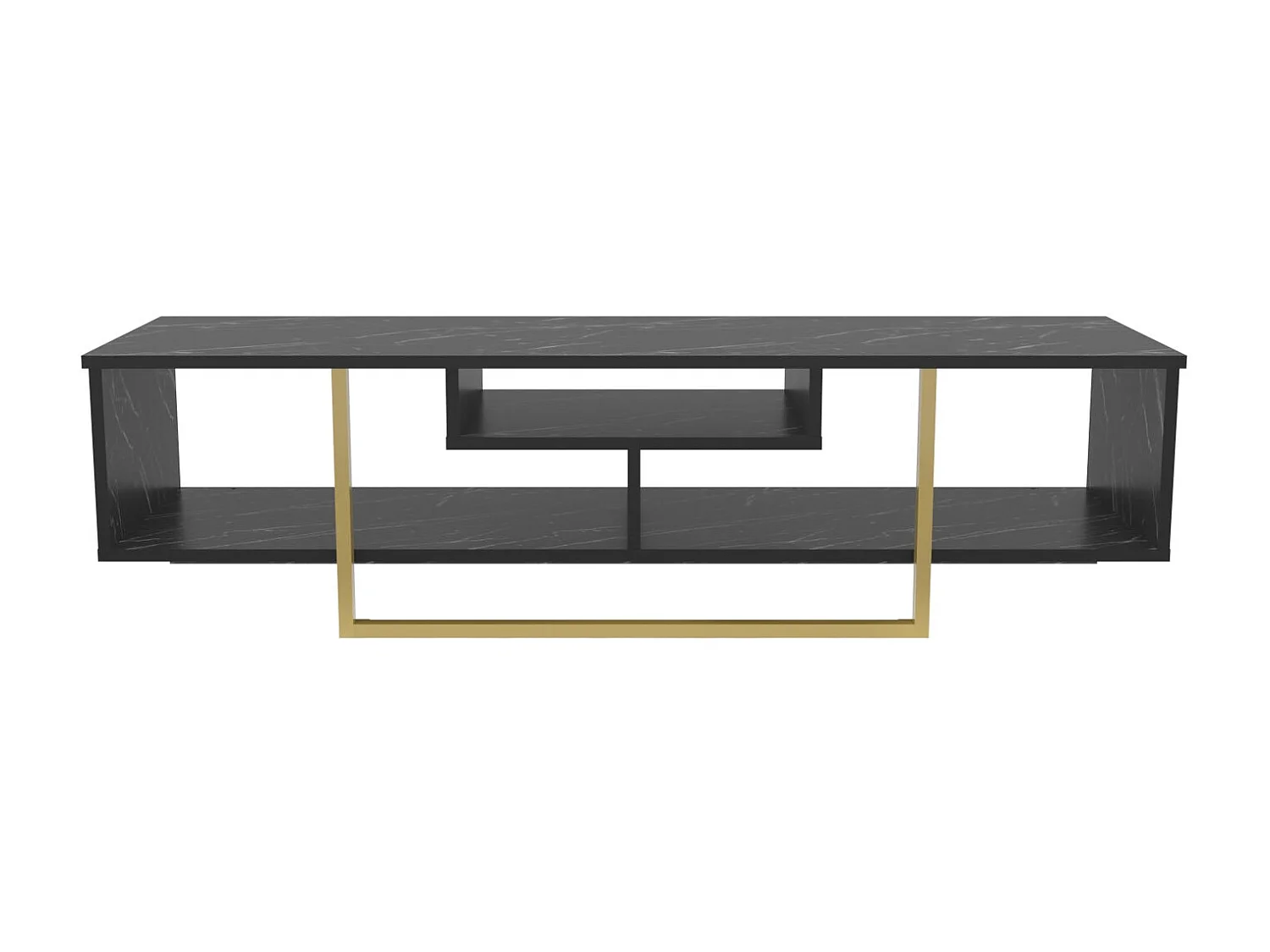 Meuble TV Nikolai 150cm Or et Noir Effet marbre