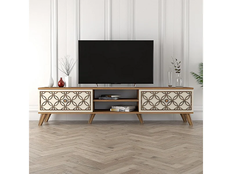 Mesa de tv Kailua 1166, Crema|Nogal, 180x44x35cm