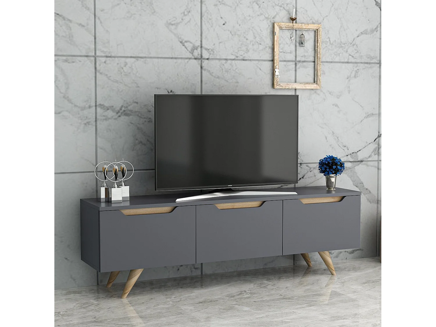 Mesa de tv Kailua 947, Roble|Antracita, Número de puertas: 3.00, 150x44x35cm