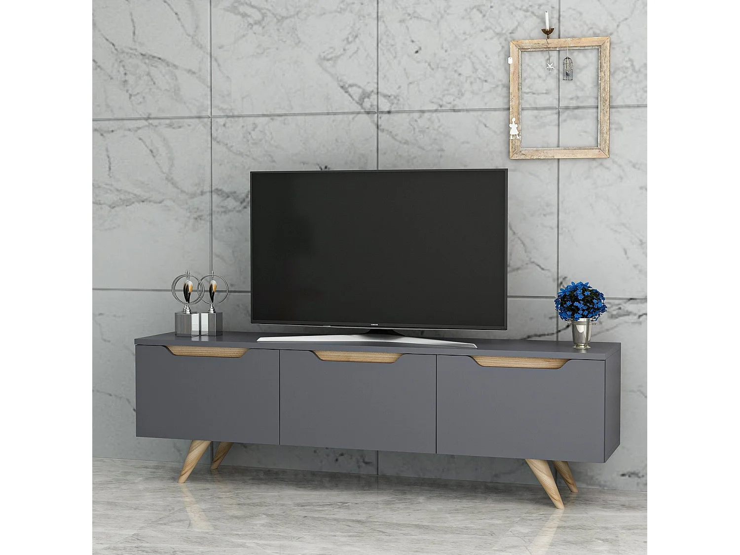 Mesa de tv Kailua 947, Roble|Antracita, Número de puertas: 3.00, 150x44x35cm