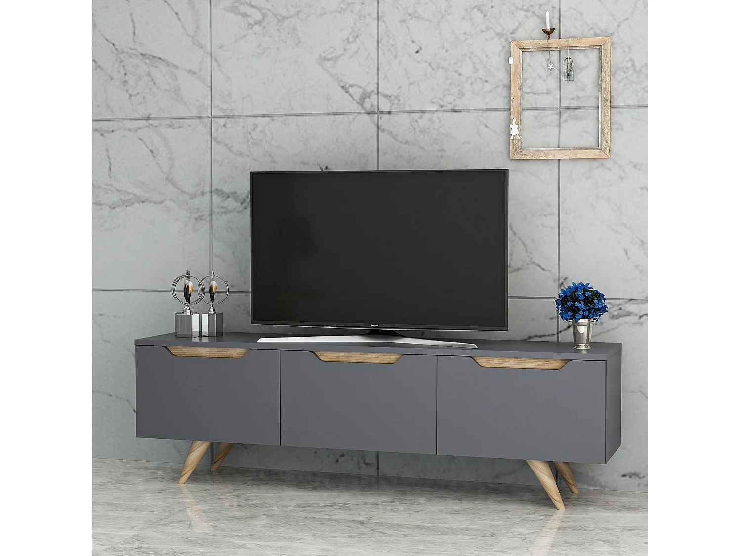 Mesa de tv Kailua 947, Roble|Antracita, Número de puertas: 3.00, 150x44x35cm