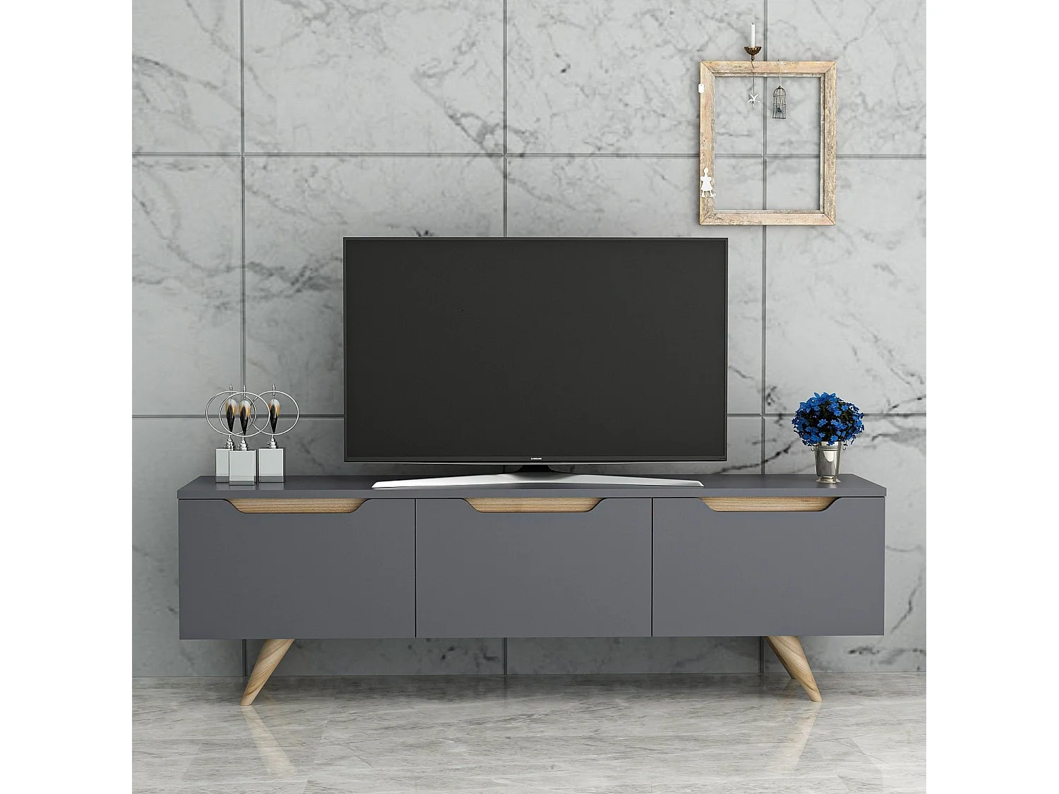 TV-Ständer – 150 cm x 44 cm x 35 cm – Anthrazit und Eiche – Spanplatte