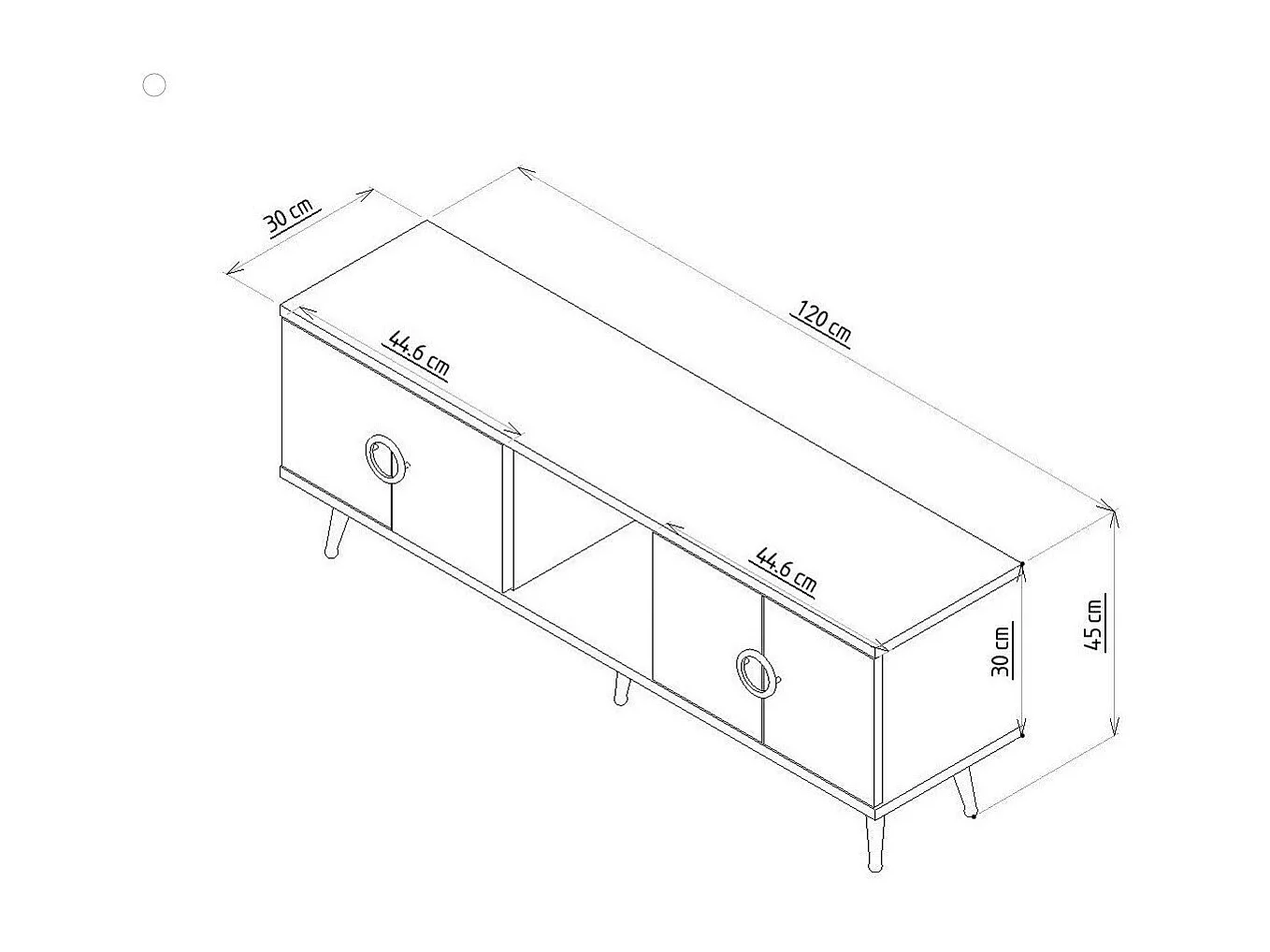 Mesa de tv Kailua 1961, Dorado|Blanco, 120x45x30cm