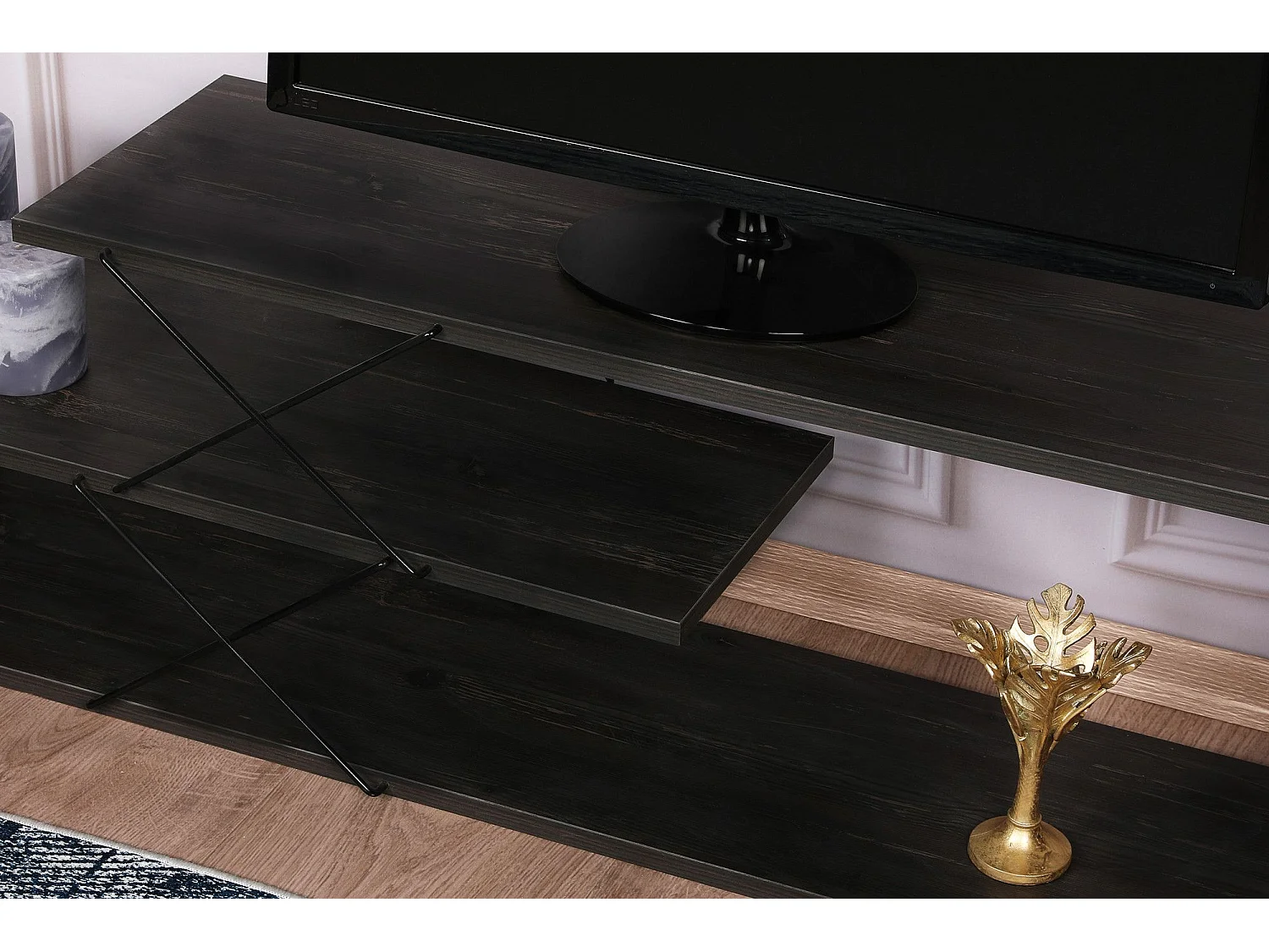 Mueble de TV industrial – 120 x 40 x 30 cm – Marrón oscuro – Tablero de partículas recubierto de melamina