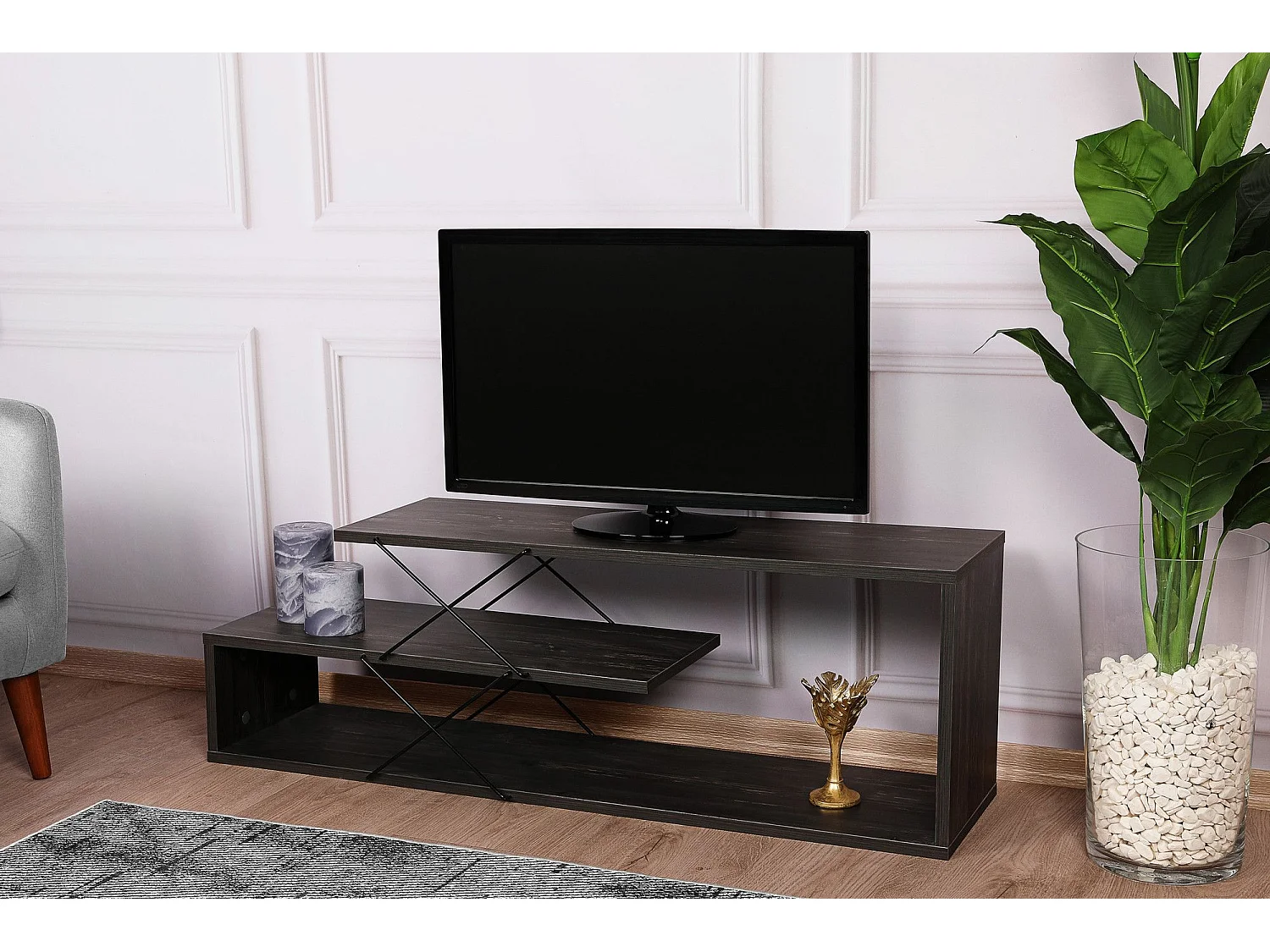 Mobile TV industriale – 120 x 40 x 30 cm – Marrone scuro – Pannello truciolare rivestito in melaminico