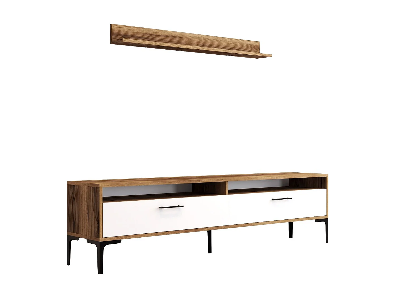 Mueble de TV moderno – 180 cm – nogal y blanco – melamina