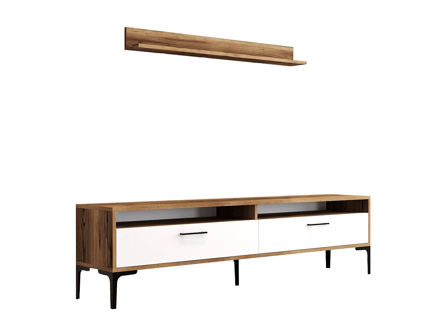 Mueble de TV moderno – 180 cm – nogal y blanco – melamina