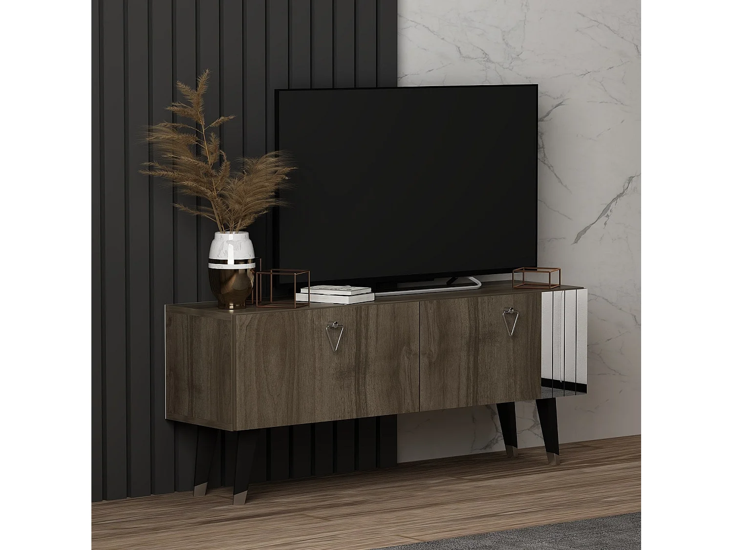 Mueble TV – 120cm x 30cm x 50cm – Color nogal oscuro – MDF recubierto de melamina