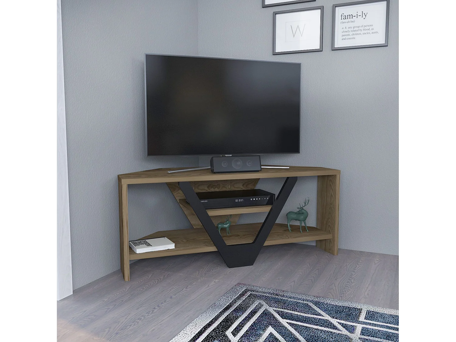 Meuble TV Norah 90cm Noir et Bois antique