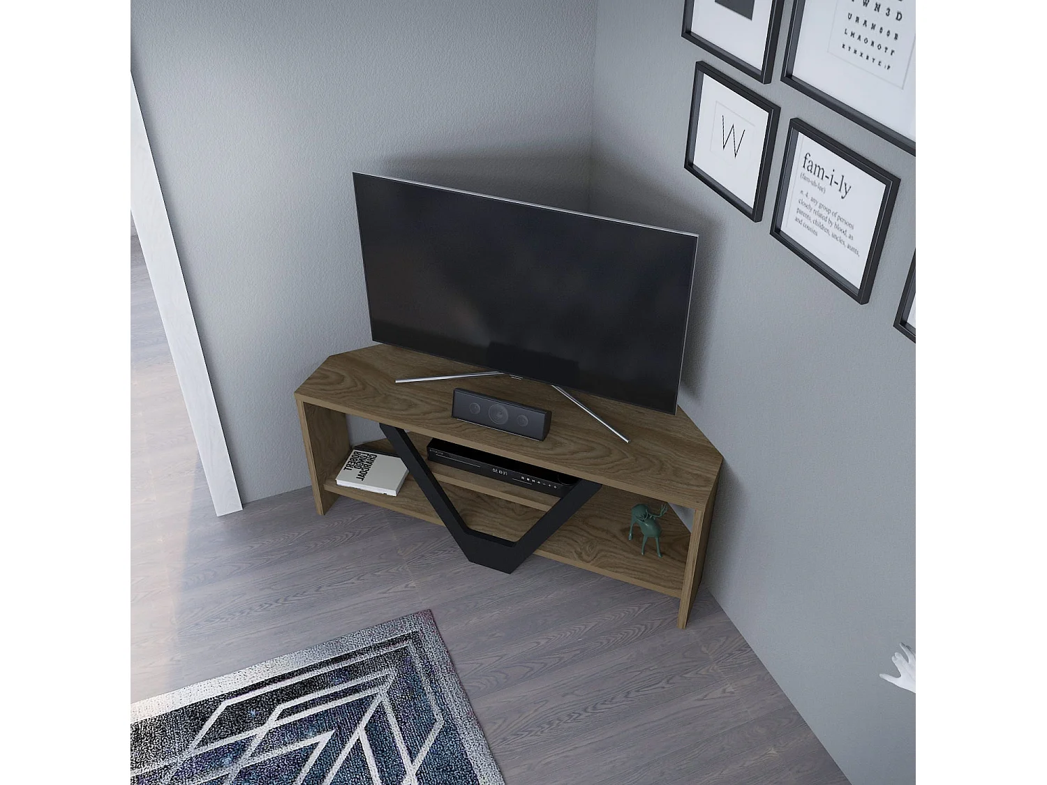 Meuble TV Norah 90cm Noir et Bois antique