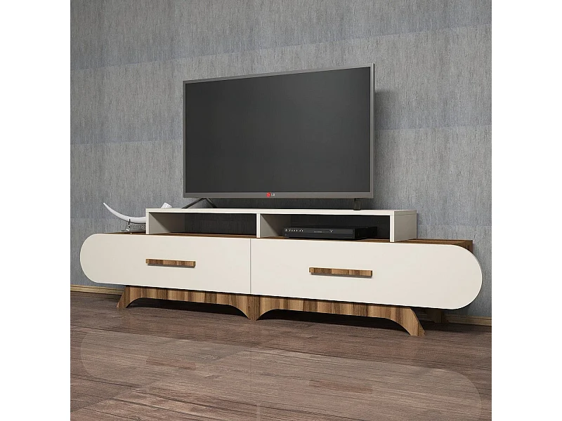 Mueble de TV moderno – 205 x 50 x 36,8 cm – Nogal y Crema – Tablero de partículas recubierto de melamina