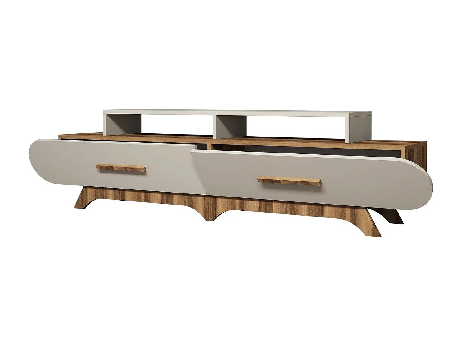 Meuble TV façade ovale Ellipsis 205cm Panneau Bois Naturel Blanc créme