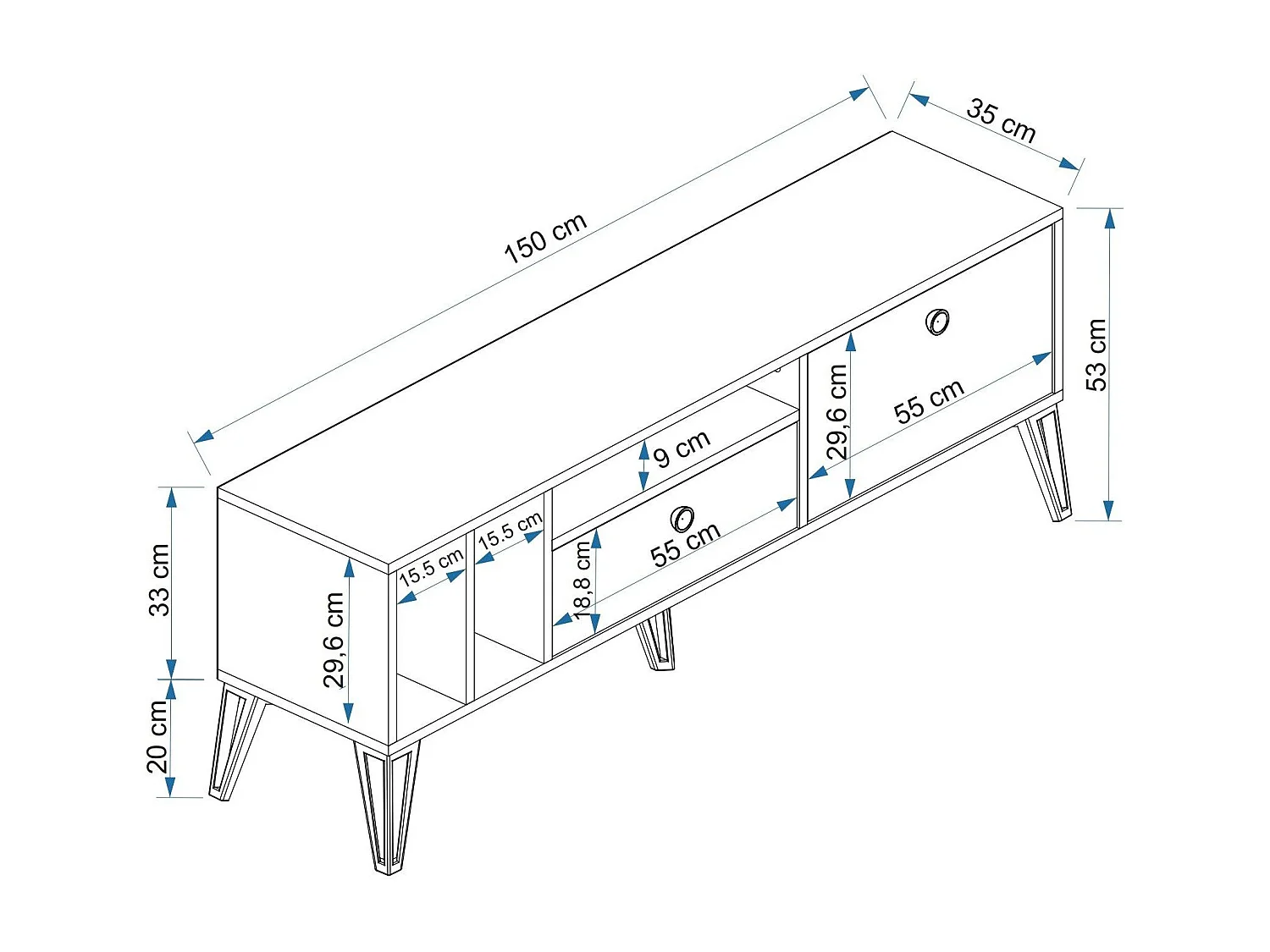 TV-meubel - Aris - Grijs Wit