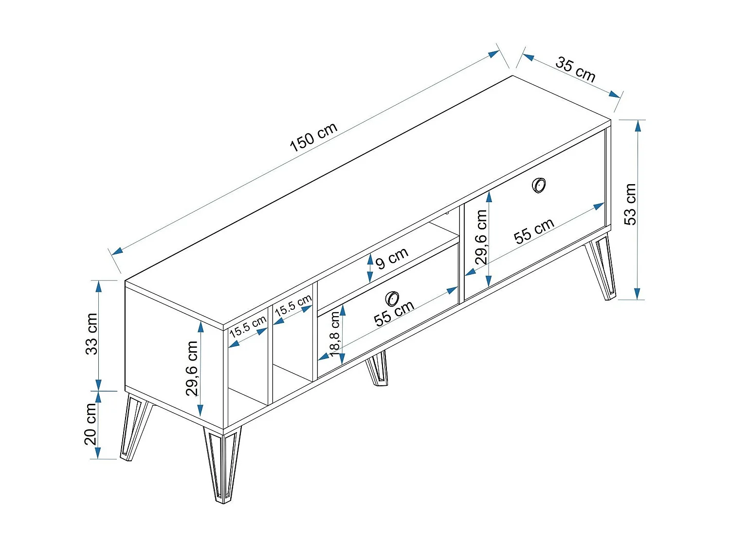 TV-meubel - Aris - Grijs Wit