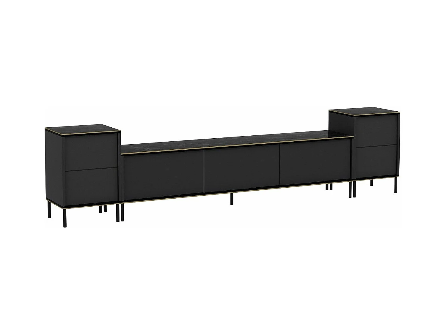Mesa de tv Kailua 1707, Antracita|Mármol negro, 260x60x35cm