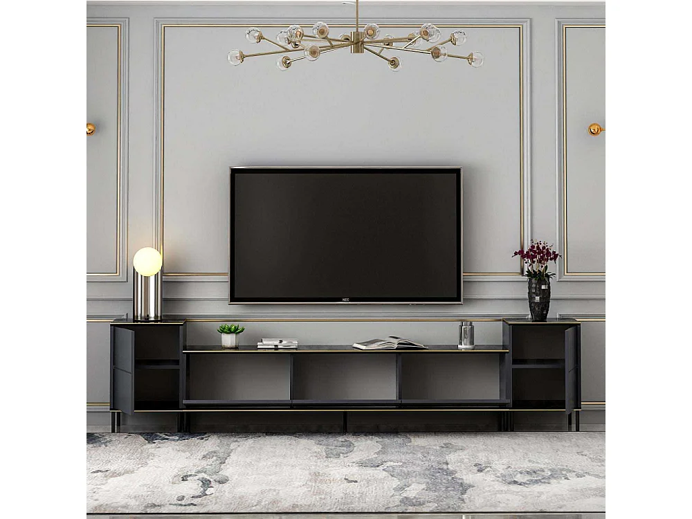 TV-Ständer – 180 cm breit, 45,2 cm hoch, 35 cm tief – Anthrazit – Melamin