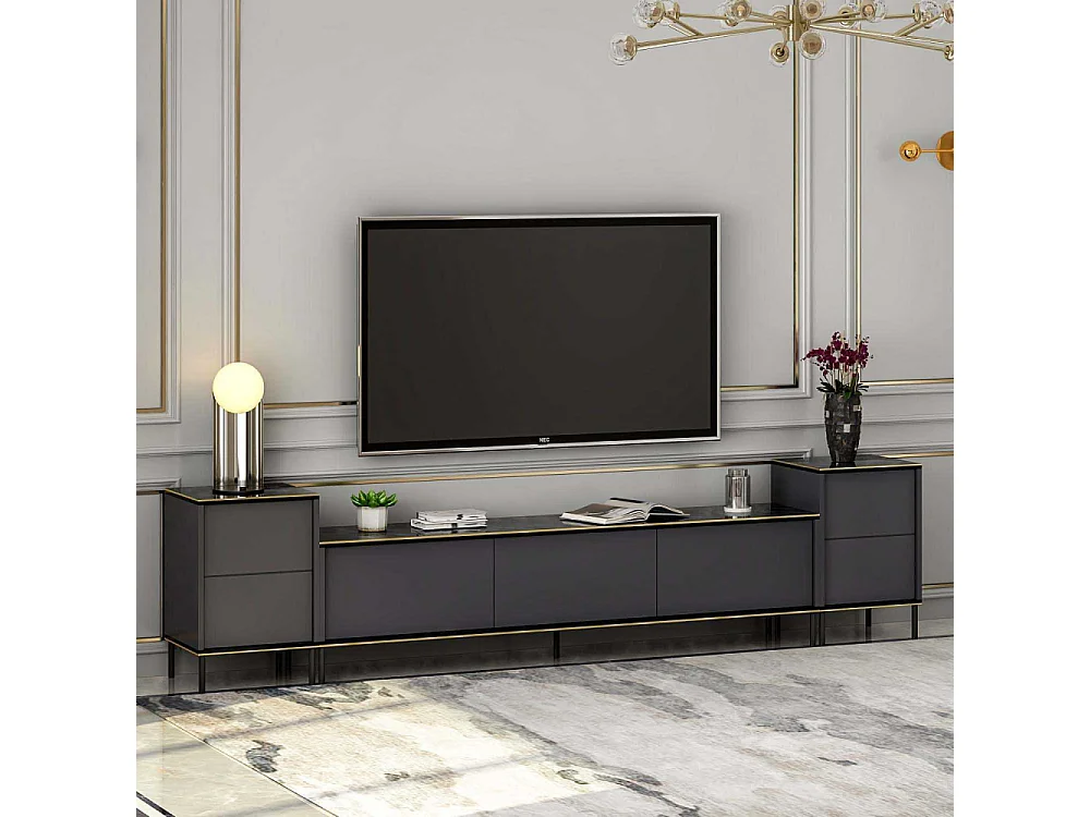 TV-Ständer – 180 cm breit, 45,2 cm hoch, 35 cm tief – Anthrazit – Melamin