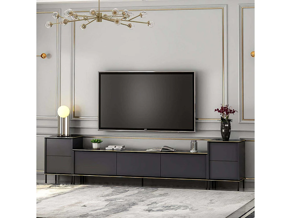 TV-Ständer – 180 cm breit, 45,2 cm hoch, 35 cm tief – Anthrazit – Melamin