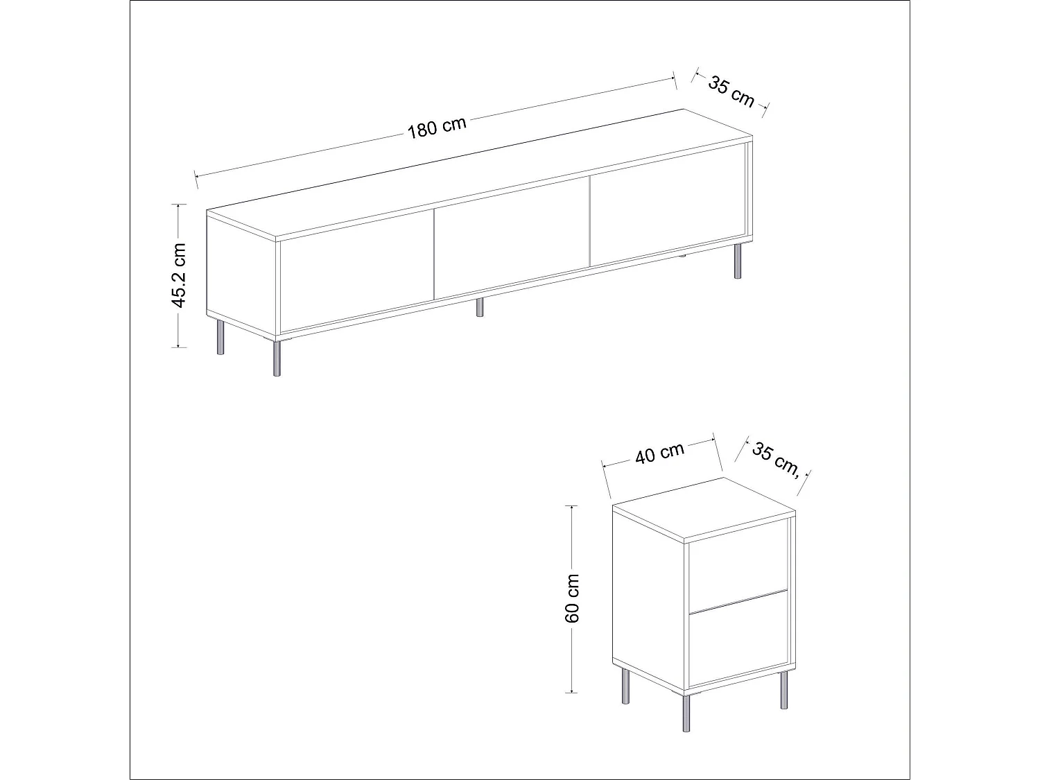 TV-Ständer – 180 cm breit, 45,2 cm hoch, 35 cm tief – Anthrazit – Melamin