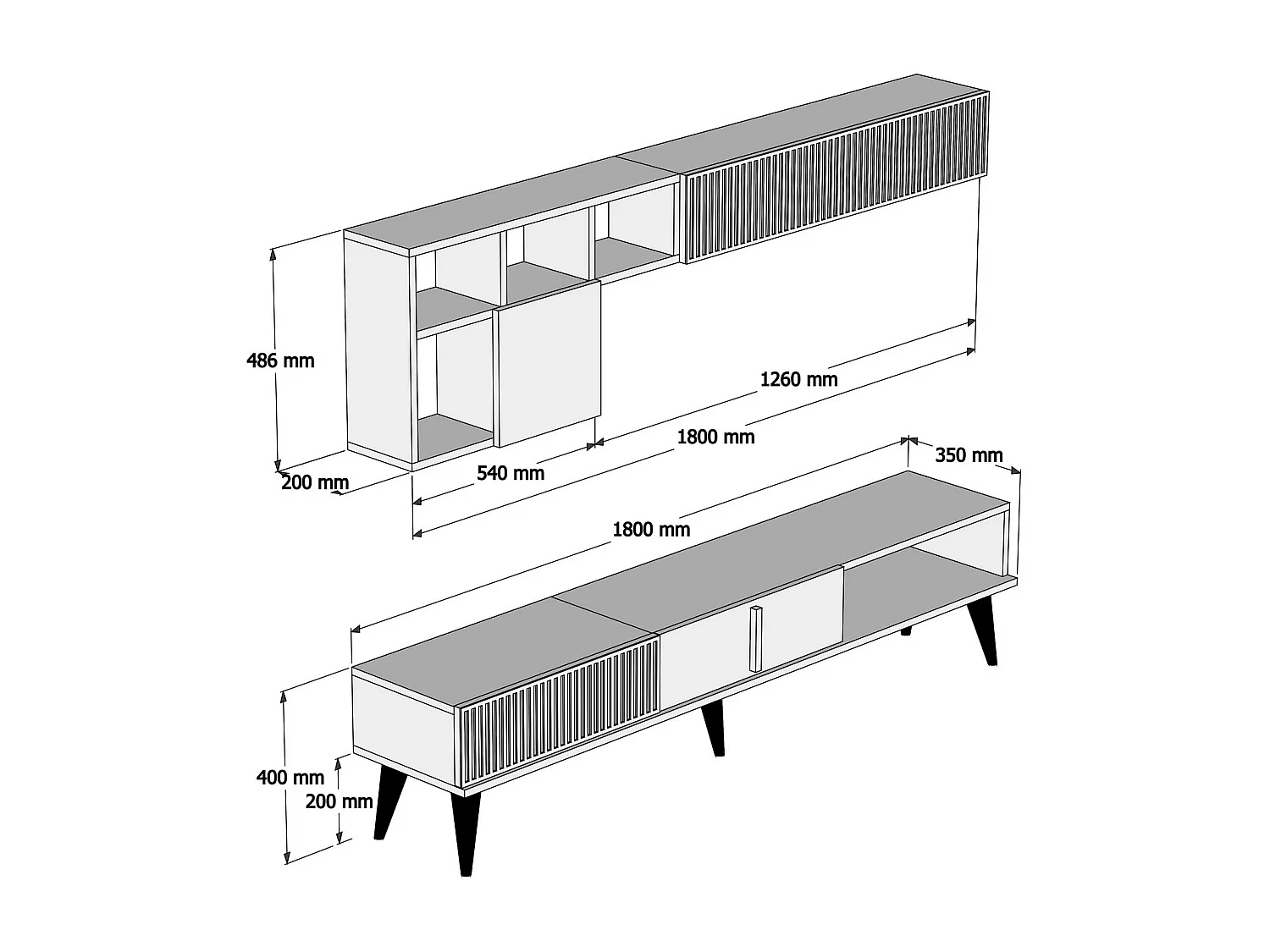 Moderne tv-standaard – 180 cm – Walnoot en wit – 100% melamine