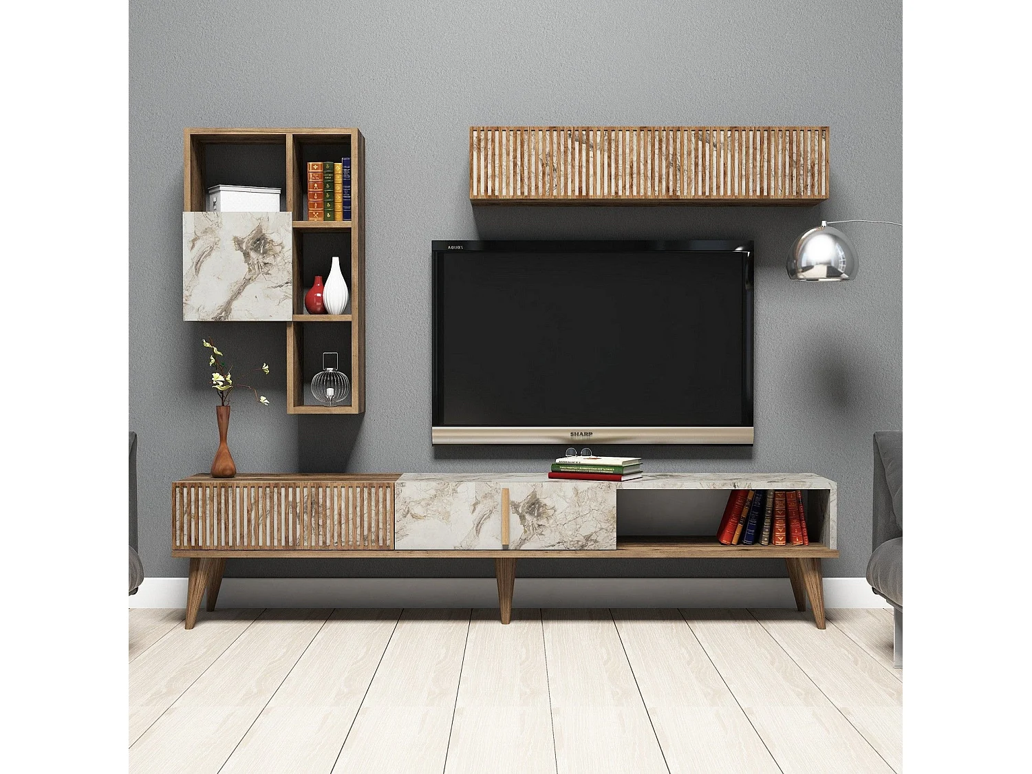 Moderne tv-standaard – 180 cm – Walnoot en wit – 100% melamine
