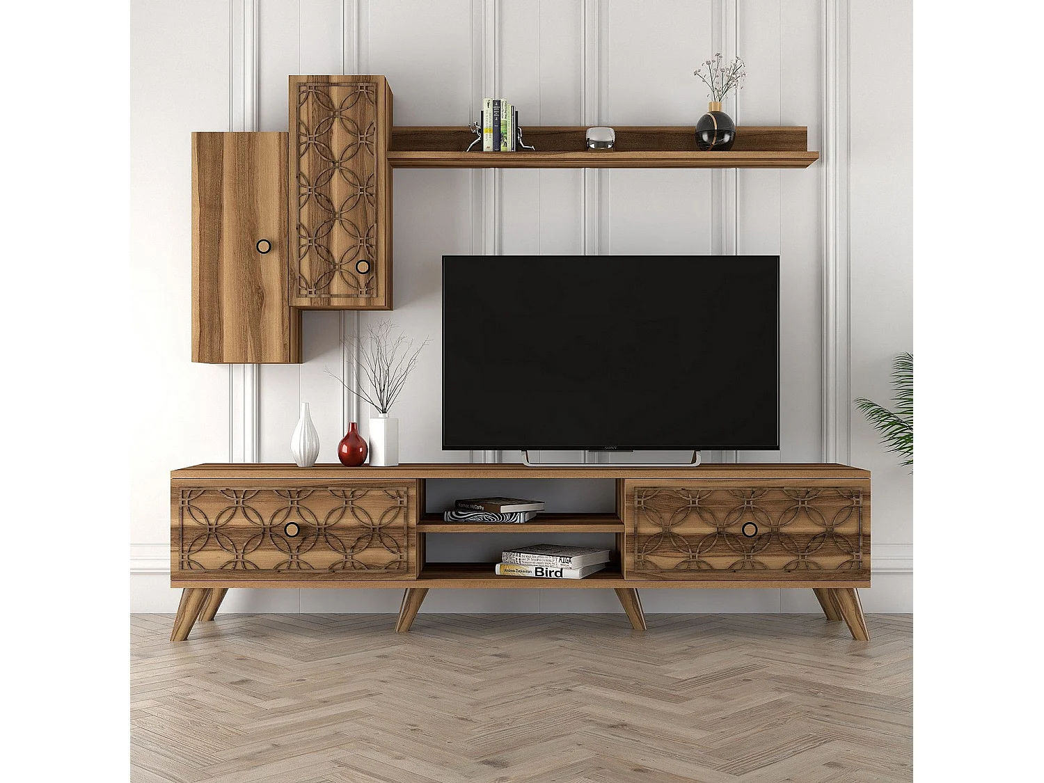 Mueble de TV moderno – 180x44x35 cm – Nogal – MDF recubierto de melamina