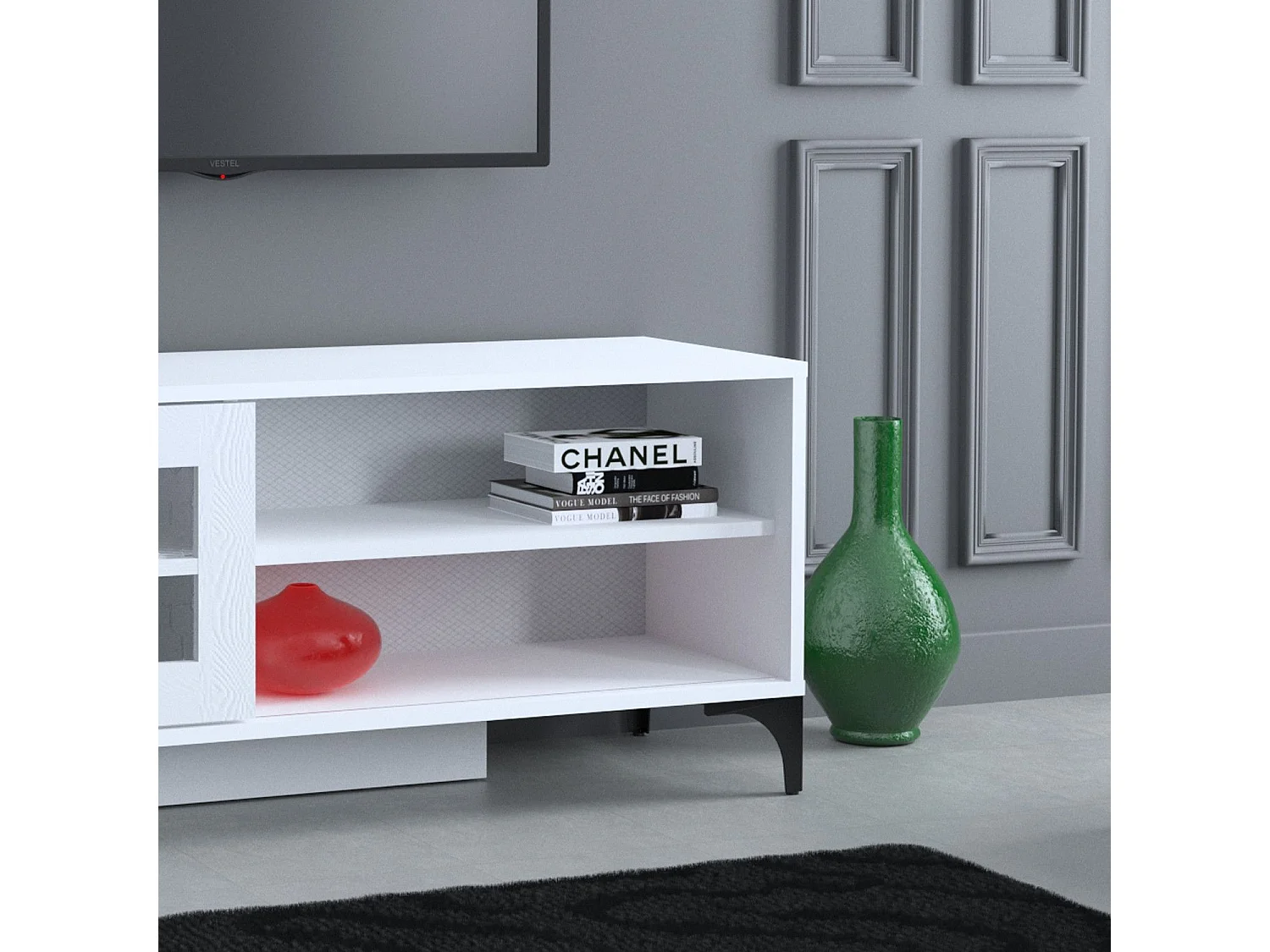 Mueble de TV – 125 cm x 54 cm x 42 cm – Blanco – Tablero de partículas recubierto de melamina