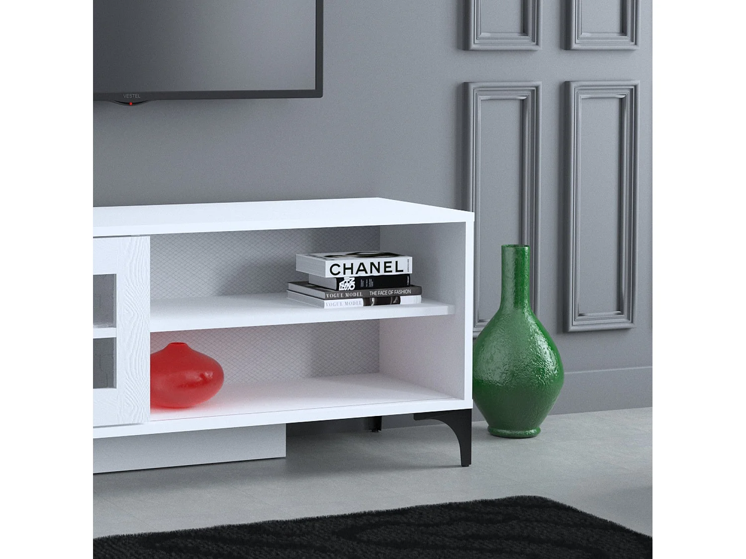 Mueble de TV – 125 cm x 54 cm x 42 cm – Blanco – Tablero de partículas recubierto de melamina