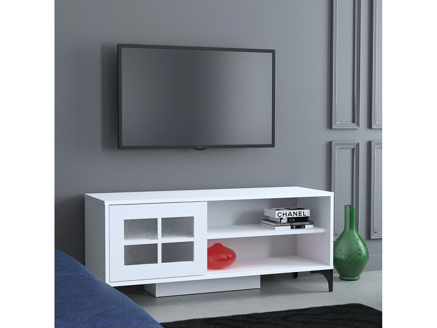 Mueble de TV – 125 cm x 54 cm x 42 cm – Blanco – Tablero de partículas recubierto de melamina