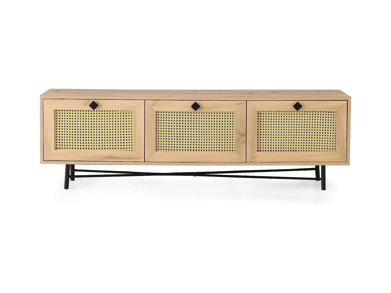 Mesa de tv Kailua 1851, Negro|Roble, 180x60x40cm