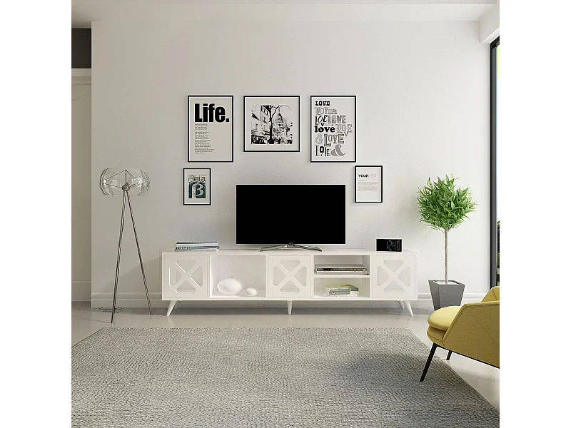 Móvel de TV moderno – 180 cm – Branco – Painel de partículas revestido de melamina