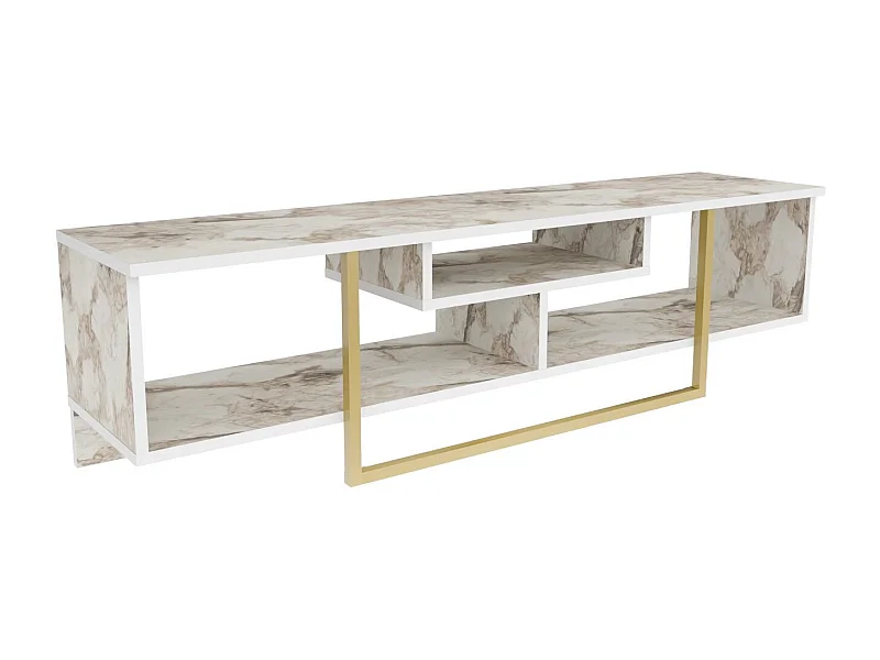 Mesa de tv Kailua 245, Mármol blanco|Dorado, 150x40x35cm