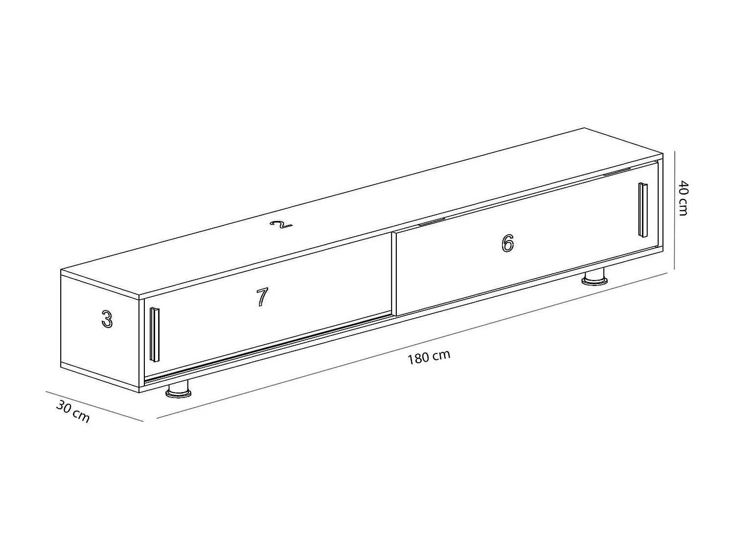 Moderne witte tv-standaard, 180 cm x 40 cm x 30 cm | 100% melamine gecoate spaanplaat, 18 mm dik | Wandmontage, meerdere planken, stijlvolle opbergoplossing