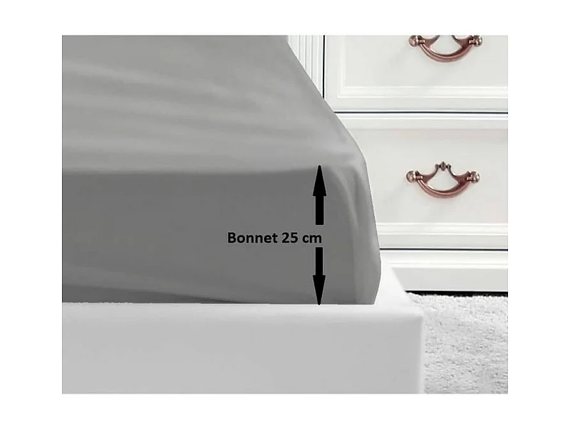 Drap Housse 100% coton 90 x 190 x 25 cm gris clair