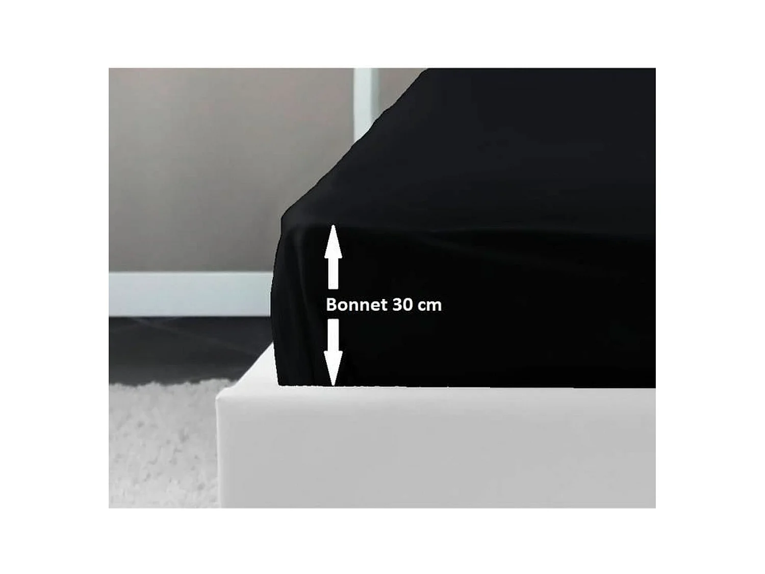 Drap Housse 100% coton 90 x 190 x 30 cm noir
