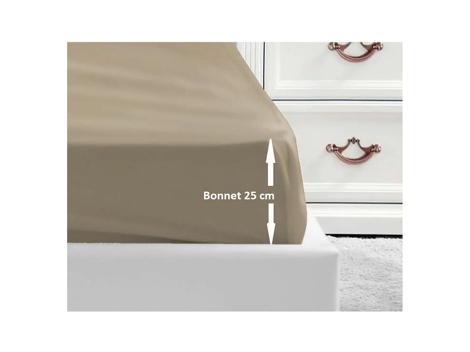 Drap Housse 100% coton 90 x 190 x 25 cm beige