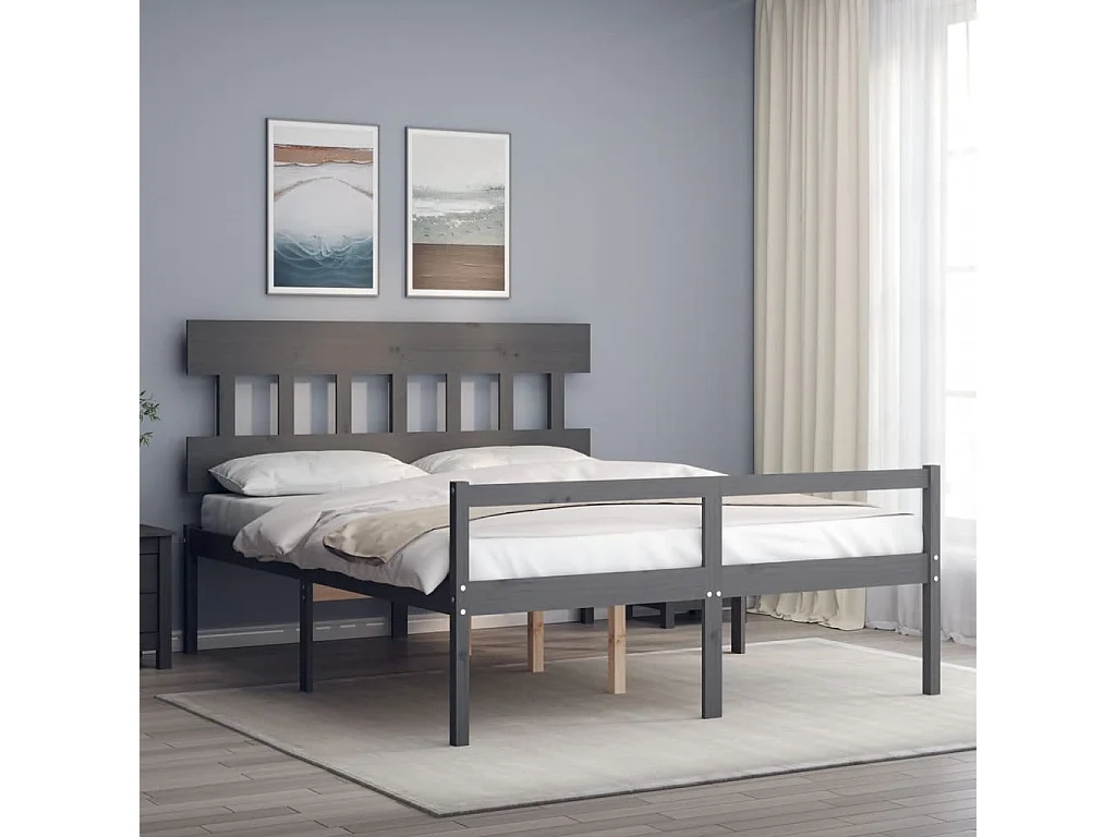 Letto per Anziani con Testiera Grigio King in Legno Massello