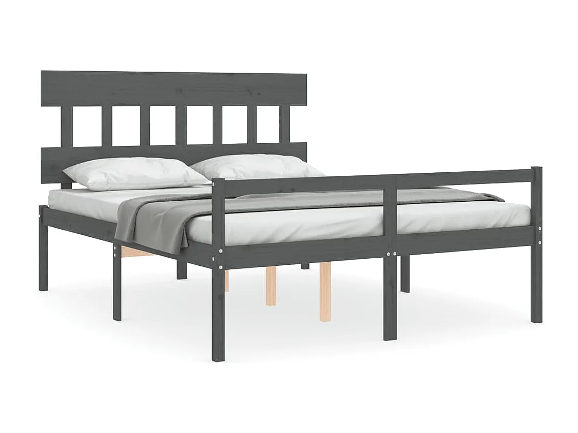 Letto per Anziani con Testiera Grigio King in Legno Massello