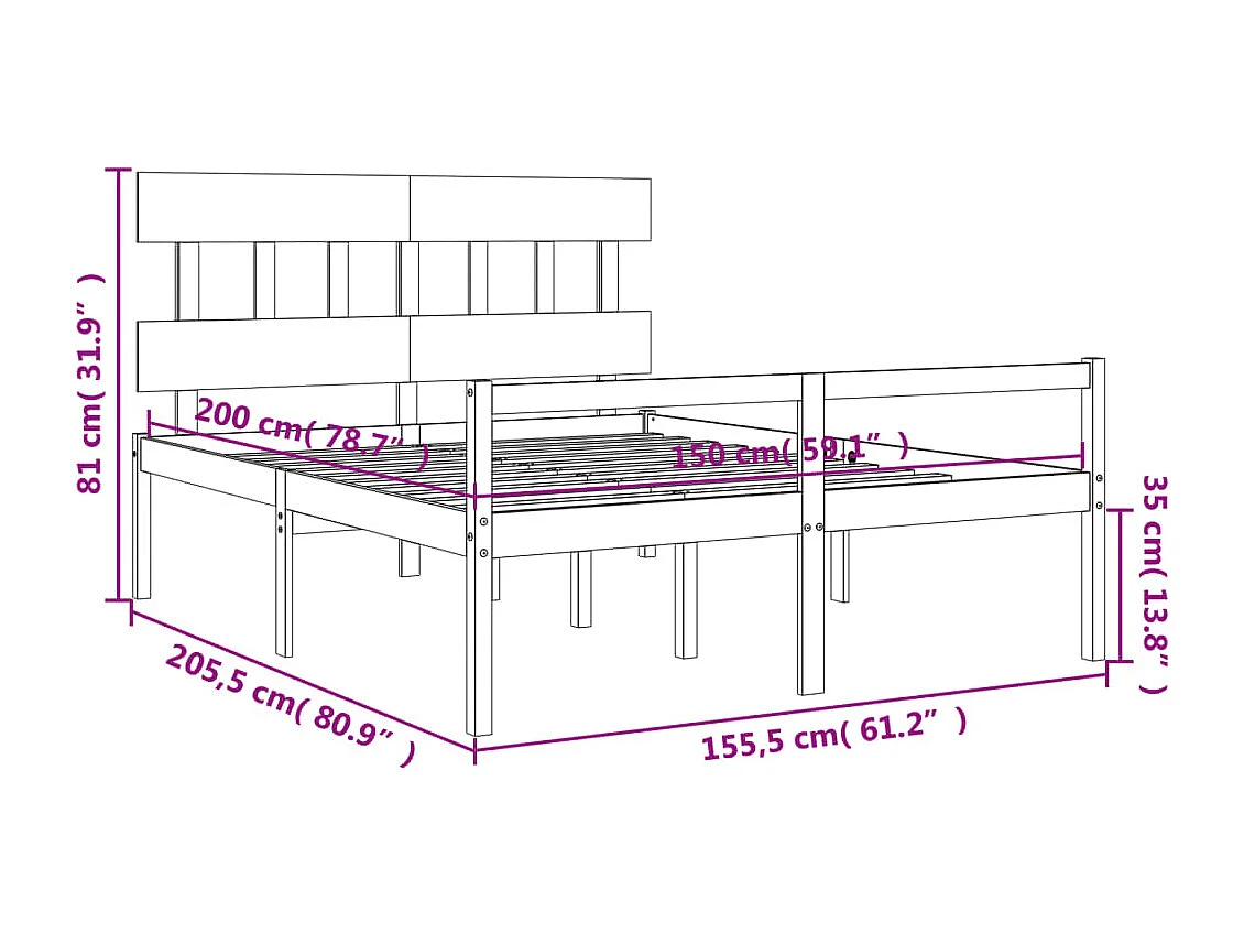 Letto per Anziani con Testiera Grigio King in Legno Massello