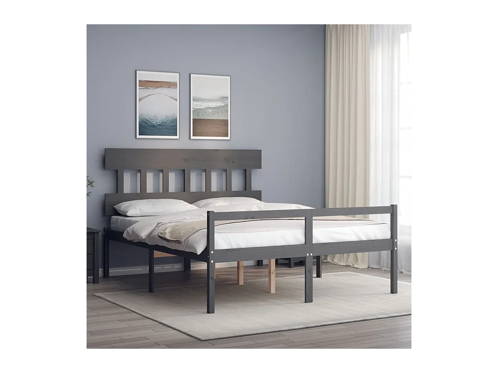 Lit pour personne âgée sans matelas gris bois massif