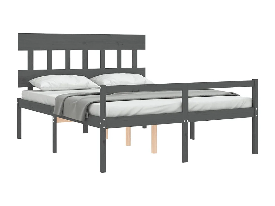 Cama para idosos king size com cabeceira madeira maciça cinza