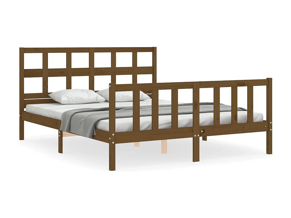 Cadre de lit sans matelas marron miel bois massif