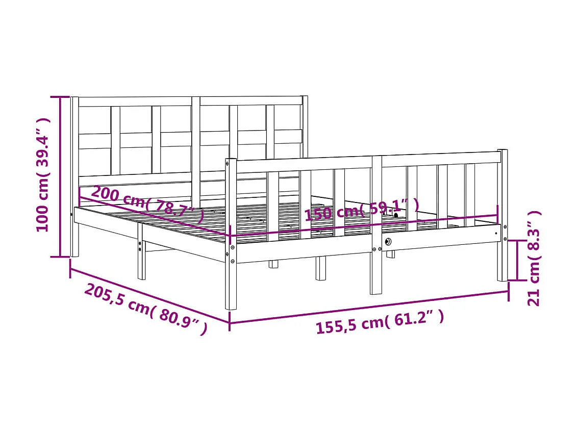 Cadre de lit sans matelas marron miel bois massif